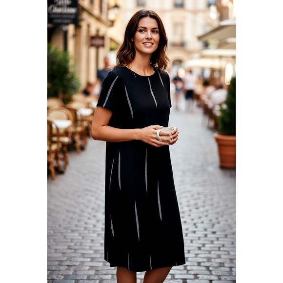 Uzi NYC Chai Dress Black Scratch Size M 100% Coarse Cotton with Wrinkle Effect - Picture 1 of 9